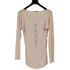 Chloe Womens Henly Shirt Medium Beige Crean Tan Cotton Vintage 2000's y2k Top